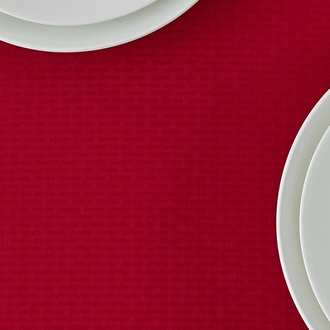 maxmill Rectangle Tablecloth Weaved Design Water Resistant Wrinkle Free Spill-Proof Soft Table Cloth for Dining Room Decoration, Banquet, Christmas Holiday Dinner, 52 x 84 Inch, Red