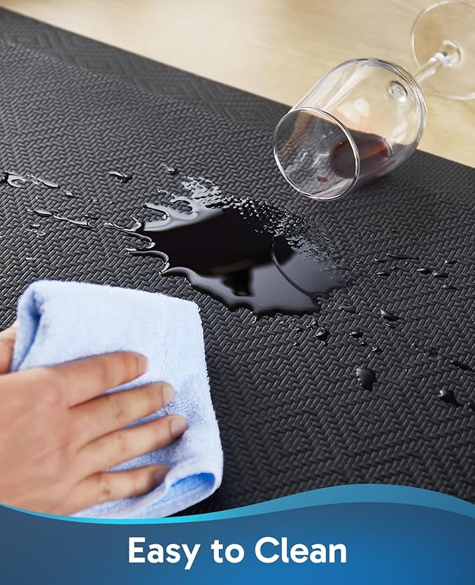 Ophanie Kitchen Mats for Floor, 3/4 inch Thick, 20x32 Anti Fatigue Cushioned Mat, Kitchen Rugs, Waterproof, Comfort Ergonomic Standing Mat for Office, Home, Sink, Black Non-Slip Ridged Bottom