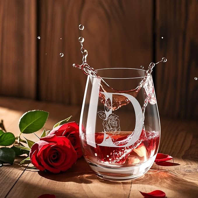 Valentines Day Gifts for Her, Gifts for Women Her Friend Mom Grandma Wife Sister Bridesmaid Nurse, Birthday Galentines Mothers Day Christmas, Personalized Initial Customized Wine Glasses 18OZ(D)