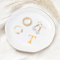 ProCase Ceramic Jewelry Tray, Initial Ring Dish Trinket Plate Engagement Gift, Small Personalized Monogram Ring Bowl for Wedding, White Decorative Jewelry Holder for Women Vanity -Letter T