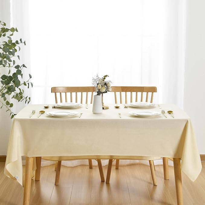 JIUZHEN Faux Linen Farmhouse Tablecloth Rectangular, Wrinkle Stain Resistant Table Cloth Rectangle Table Cover for Kitchen Dining, Champagne, 54 x 120 Inch