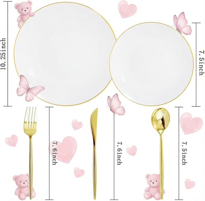 I00000 150PCS White and Gold Plastic Plates with Disposable Silverware for 30 Guests,Nice Disposable Plates,White Plastic Plates Set Include 30 Dinner Plate,30 Dessert Plate,90 Gold Cutlery for Party