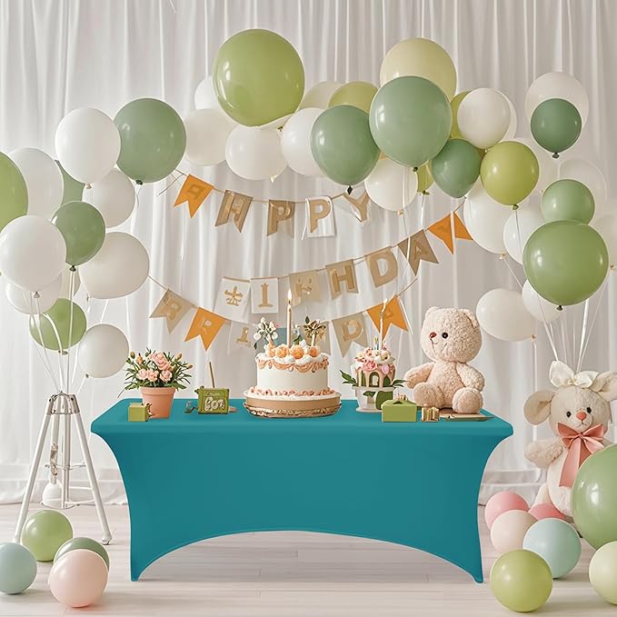 4FT Table Cloth for Rectangular Fitted Events Stretch Emerald Green Table Covers Washable Spandex Tablecloth Protector for Party, Wedding, Cocktail, Banquet, Festival