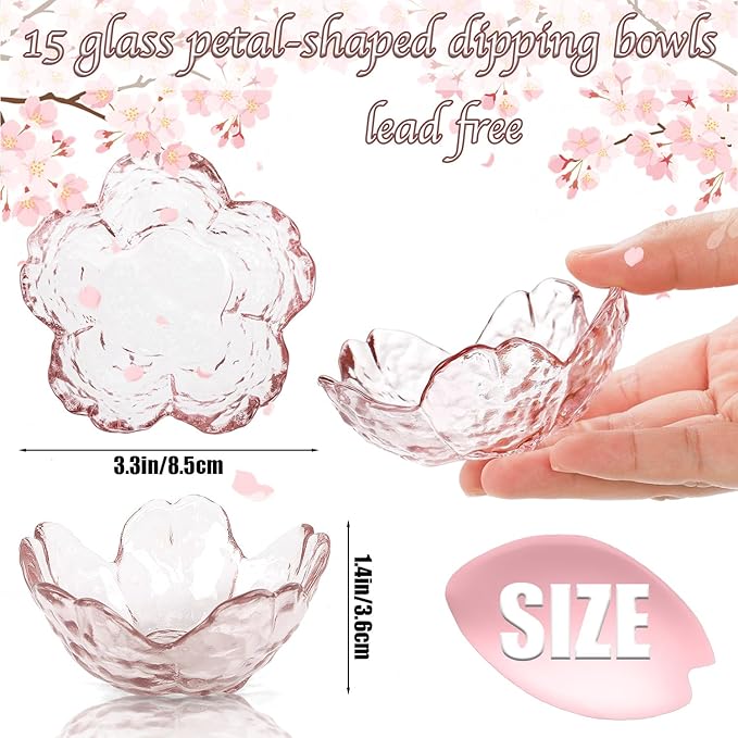 Soy Sauce Dish, 15 Pack Glass Soy Sauce Dish Small Glass Bowls Sakura Shape Dipping Bowls For Ice Cream, Pudding, Custard, Dessert