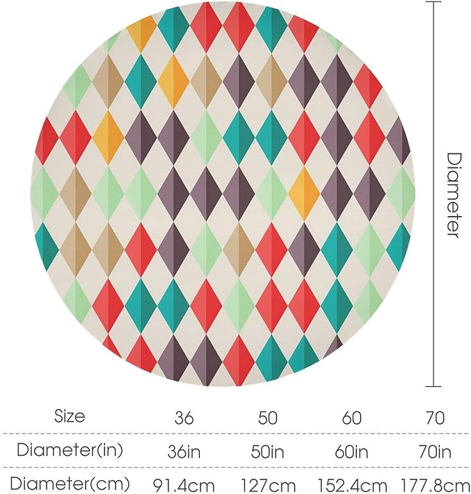 Abstract Geometric Round Tablecloth, Modern Mid Century Background Mid Century Colorful Print Pattern Tablecloth for Home Party Dining Room Kitchen Decor 70Inch(178cm)