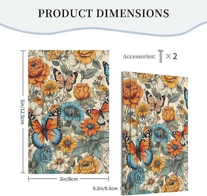 Light Switch Cover Vintage Colorful Floral Butterfly Flowers Wall Plate Cover 1 Gang Blank No Device Decorative Outlet Covers Electrical Switchplate for Bathroom Bedroom Decor
