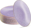 PLASTICPRO 30 Pack Disposable Plastic Plates Heavyweight Granite Look Elegant 9 inch Dinner Plates Purple with Gold Rim