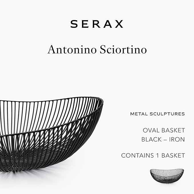 Serax Home Decor Fruit Bowl | Metal sculptures interior accessories by Antonino Sciortino | Oval Black Iron Kitchen Basket | Modern House Decor or Kitchen Storage for Counter and Table