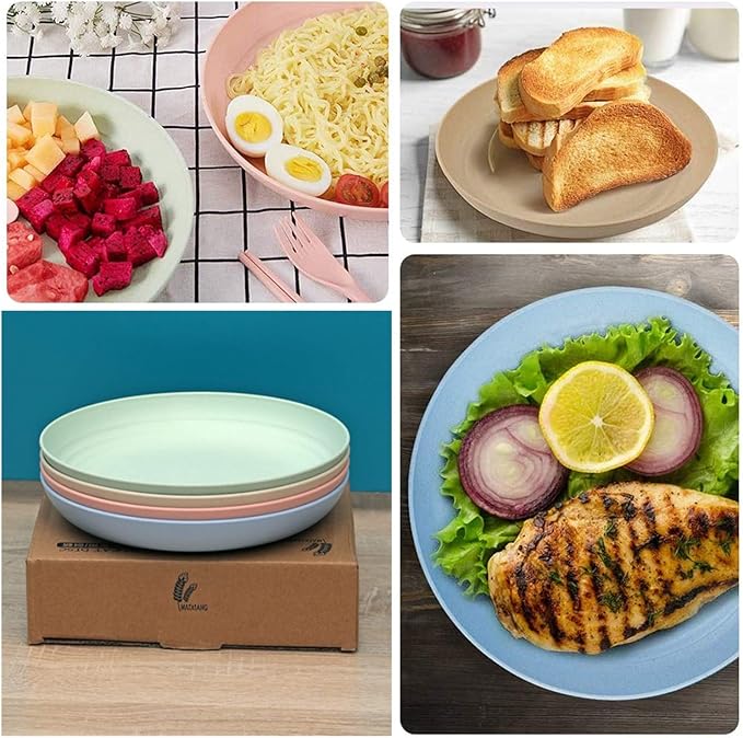 Wheat Straw Plates Lightweight Unbreakable Dinner Dishes Plates Set Dishwasher & Microwave Safe (Large 4 Pack 8')