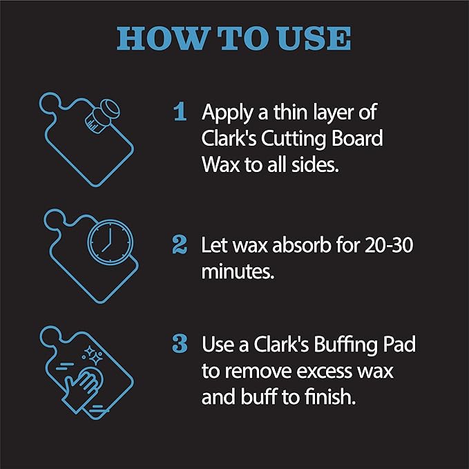 CLARK'S Coconut Cutting Board Finishing Kit - Refined Coconut Oil (12oz), Wax (6oz), Applicator and Buffing Pad - Butcher Block Oil and Wax