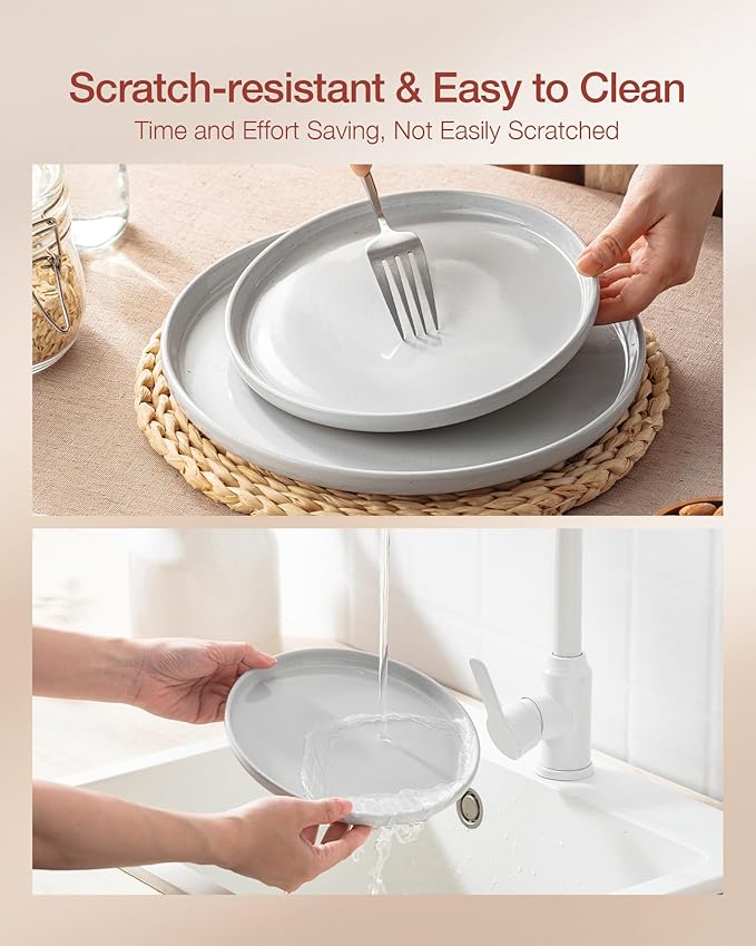 Famiware Milkyway Stoneware Dinnerware Sets with Mugs, Service for 4 (16pcs), Plates and Bowls Sets, Scratch Resistant, Microwave and Dishwasher Safe Dishes Set, Light Gray
