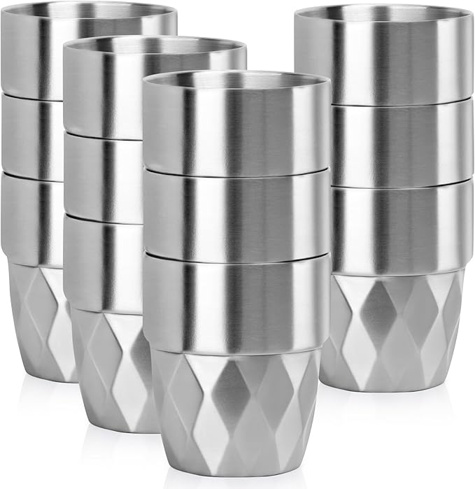 Beasea Stainless Steel Cups 10 oz, 12 Pack Bulk Stackable Insulated Stainless Steel Drinking Tumbler Cups Double Wall Metal Small Pint Glasses Tin Cups for Home Restaurant Office Party Camping