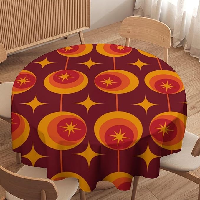 Modern Mid Century Round Tablecloth, Abstract Vintage Geometric Print Tablecloth for Home Party Dining Room Kitchen Decor 36Inch(90cm)
