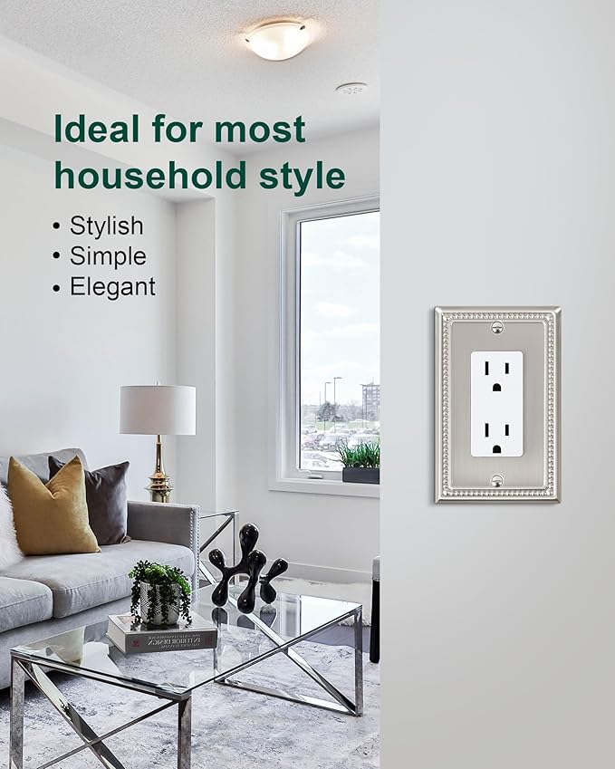 2-Pack Decorator Outlet Cover Plate, Decorative Switch Plates and Outlet Covers, Brushed Nickel Metal Wall Plates for Electrical Outlets, Receptacle, GFCI Outlet, Dimmer Switch