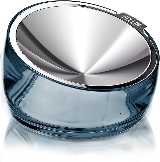 Felli Pet Oblik Whisker Fatigue Cat Food Bowl Raised Stainless Steel Shallow Dish, Pet Design Anti Vomit Tilted Metal Plate Feeder Elevated Acrylic Base (Shadow, 0.5 Cups Shallow Dish)