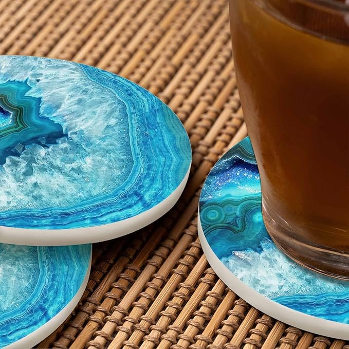 Stone Texture Drink Coasters Modern Small Piece of Rock Smooth Exterior Housewarming Presentss for New Home Present for Friends,2 Pcs,4 X 4 X 0.35 Inches