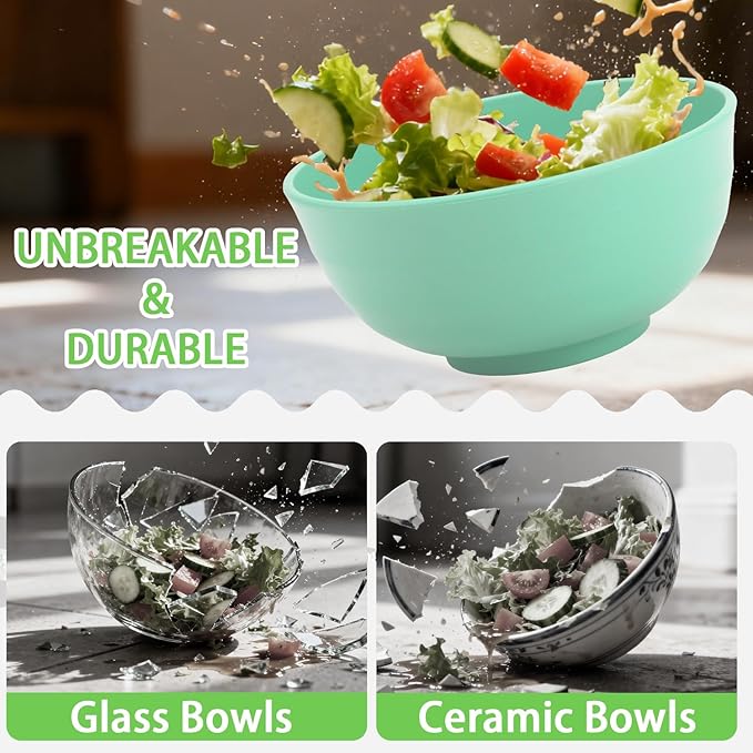 Large Serving Bowls Set of 6, 60 OZ Wheat Straw Bowls Unbreakable, Microwave Safe & Dishwasher Safe, Perfect for Parties, Salads, Noddles, Cereal, Soup, Family Gatherings, Colorful