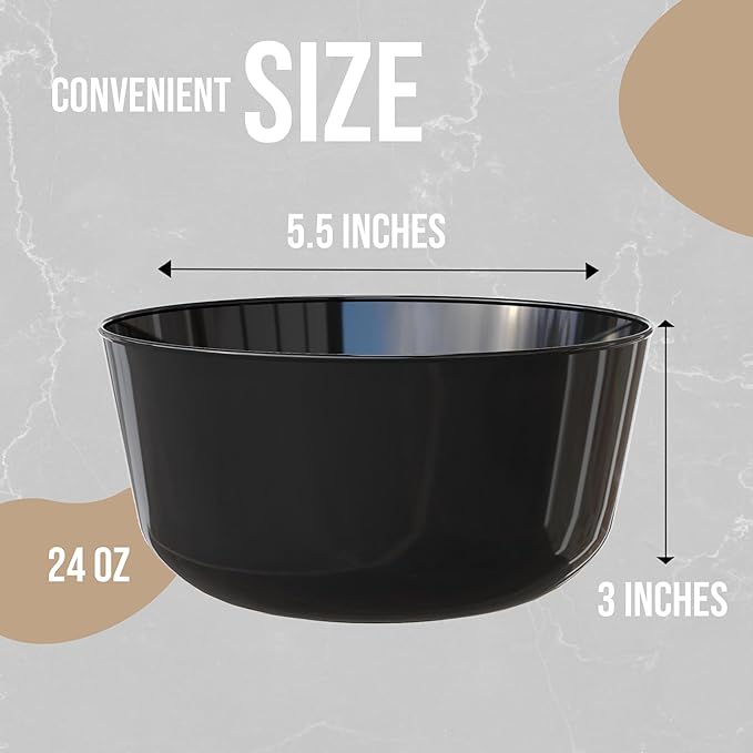 Trendables Plastic Bowls Disposable Bowls 24 Oz Bowl Set Of 50 Black Fancy Plastic Serving Dishes Perfect for Parties and Events Disposable Candy Bowl