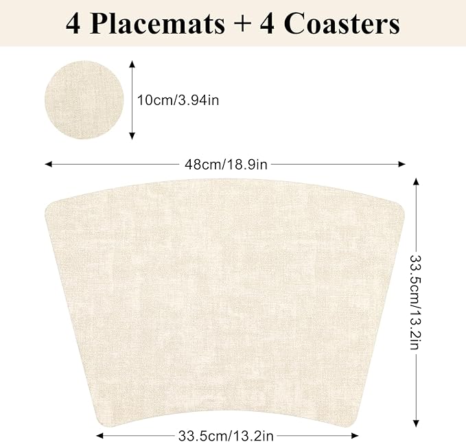 Round Table Placemats Set of 4, Wedge Shaped Faux Leather Table Mats, Heat Resistant Wipeable Washable Place Mats for Dining Table Dinner Kitchen Indoor Outdoor