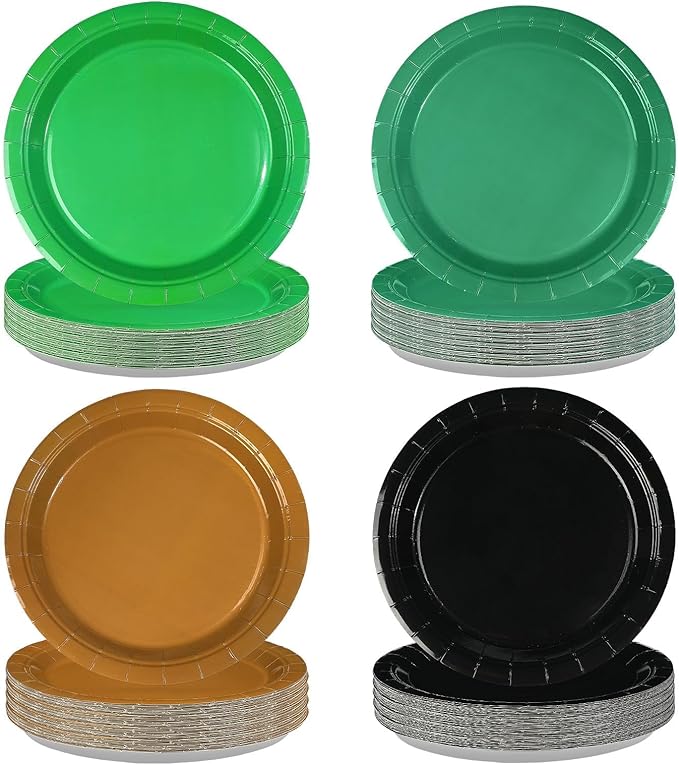60Pcs Green and Brown Plates 9” Green Black Party Paper Plates Hunting Theme Birthday Platters Disposable Tableware for Camo Army Hunting Theme Party Decorations