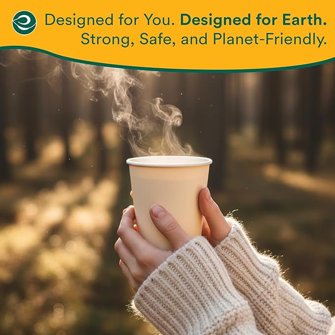 ECO SOUL 50 Pack 12 oz Disposable Coffee Cups Eco-Friendly, Biodegradable, Compostable, Leak-free & Sturdy To Go Hot Drink Travel Bagasse Cup for Tea, Chocolate, Party, Picnic & Cafe, Office & Home