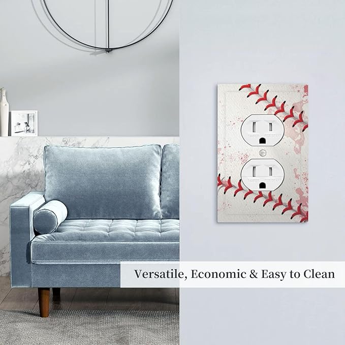 Outlet Covers Baseball Sports Ball Game 1 Gang Duplex Light Switch Cover Plate Decorative Wall Plates Electrical Switchplate Receptacle for Bathroom Bedroom Decor（2 Pack）