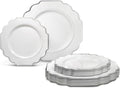 " OCCASIONS " 50 Plates Pack (25 Guests)-Heavyweight Wedding Party Disposable Plastic Plate Set -(25x10.5'' Dinner + 25x8'' Salad/Dessert) (Imperial in White & Silver Rim)
