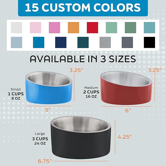Master Pet Supply Stainless Steel Slanted Dog Cat Food Bowl - 8 oz Heavy Duty - Crimson Flame, Double Wall Insulated, Non-Slip Elevated Bowl for French Bulldogs Pugs Cats, Anti Rust Dishwasher Safe