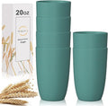 Wrova Wheat Straw Cups 6 PCS Good Alternative to Plastic Reusable Cups 20 oz Unbreakable Drinking Cup Reusable Dishwasher Safe Water Plastic Glasses Green