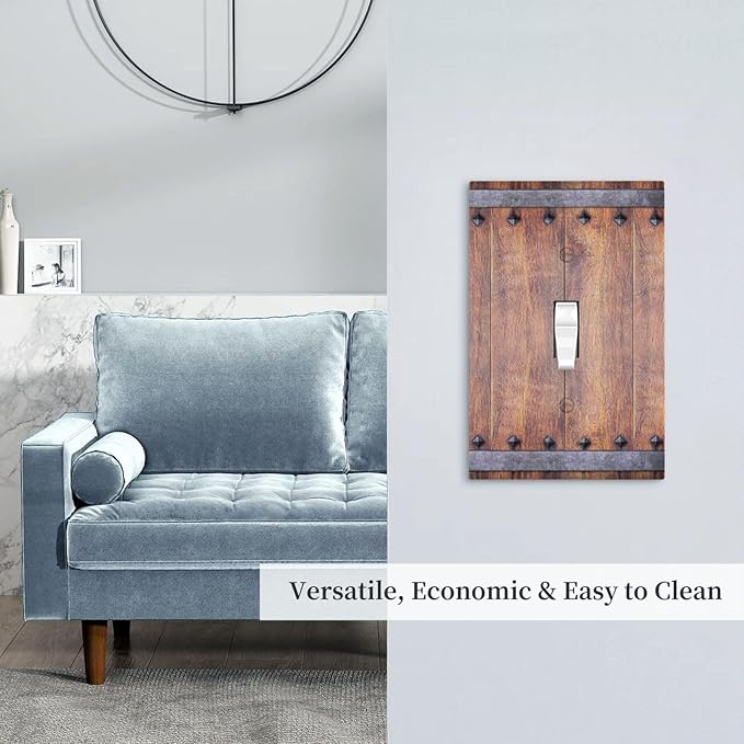 Decorative Light Switch Cover Rustic Farmhouse Barn Door Vintage Wood 1 Gang Wall Plate Cover Single Toggle Outlet Covers Switchplate Electrical Faceplate for Bathroom Cabin Decor（2 Pack）