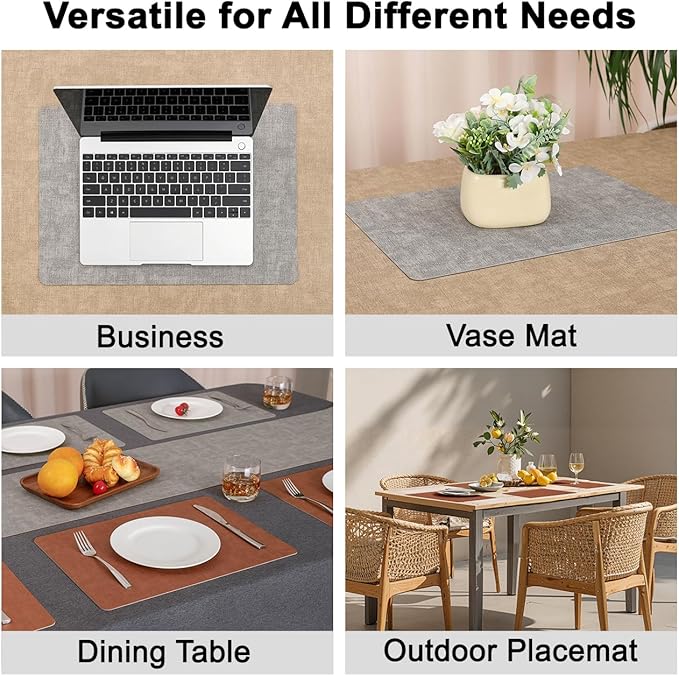 Myir JUN Reversible Vinyl Placemats Set of 6, Faux Leather Place Mats Dual Sided Waterproof Wipeable, Heat-Resistant Table Mats for Kitchen Dining Indoor Outdoor (12" x 17", Light Gray Reddish Brown)