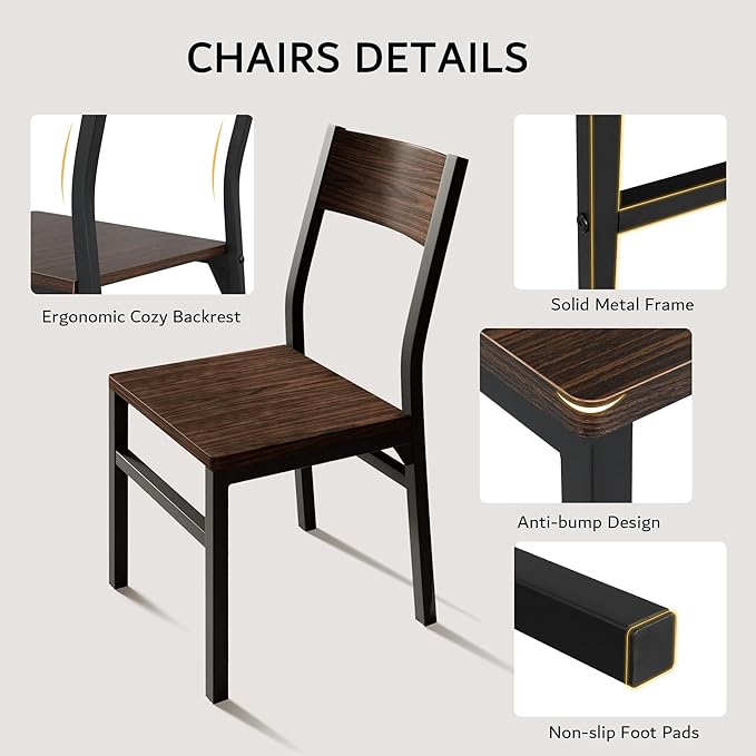iPormis 7 Pieces Dining Table & Chairs Set for 4-6, 63" Extendable Kitchen Table and 6 Chairs, Dining Room Table with MDF Board & Metal Frame, Perfect for Small Space, Easy Clean, Espresso