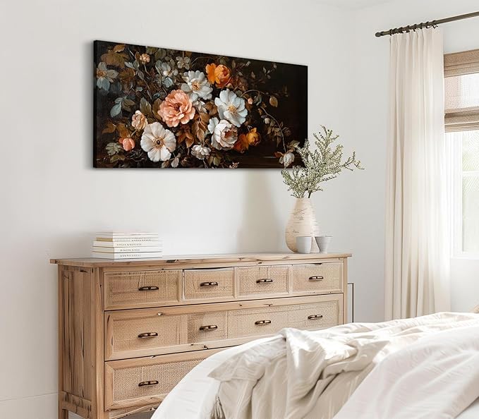 ADJUVANT Wall Art Vintage Floral Bouquet 60" L x 30" W, Old Fashioned Flowers Canvas Painting Romantic Artwork Classic Blooms Prints Botanic Wall Decor for Living Room Bedroom Dining Room Home Office