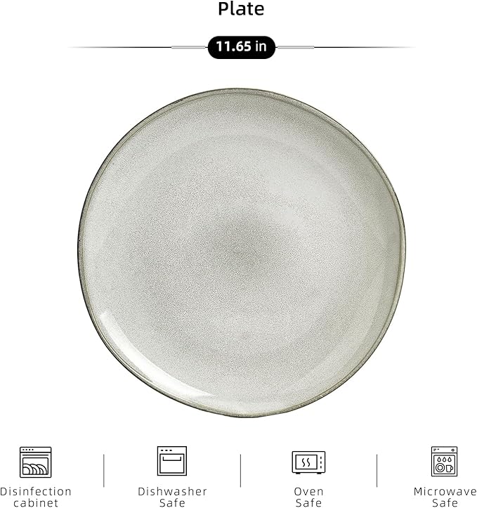 Organic Shape Highland Ceramic Dinner Plates, 6pcs 11.65 Inch Handmade Reactive Glaze Dinnerware Sets with Wavy Edge, for Kitchen, Microwave & Dishwasher Safe, Scratch Resistant-grey