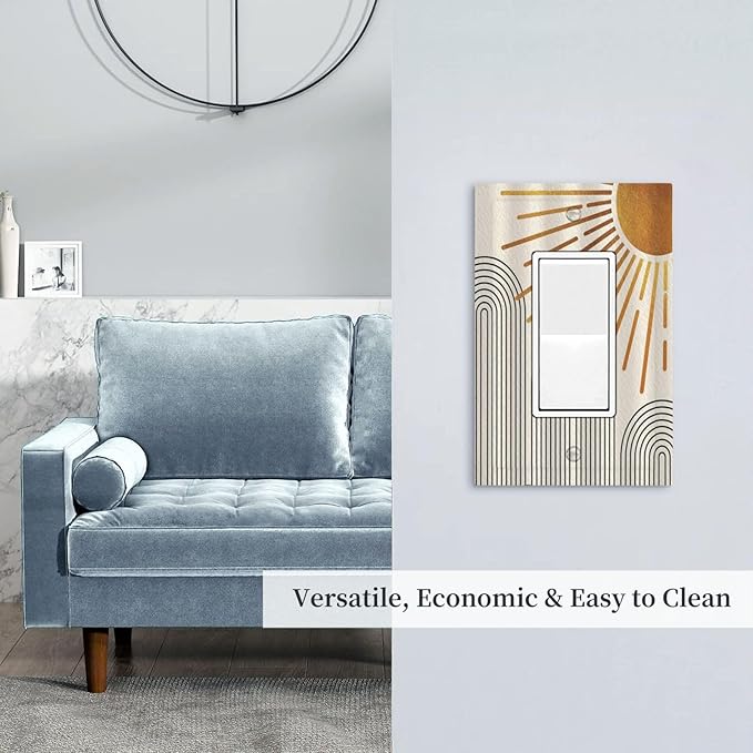 Outlet Covers Mid Century Boho Sun Beige Minimalist Abstract 1 Gang Wall Plate Single Rocker Light Switch Cover Decorative GFCI Receptacle Electrical Switchplate for Bathroom Bedroom （2 Pack）