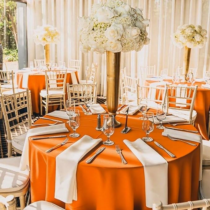 8 Pack Round Tablecloth 120 Inch Cloth Orange Tablecloth for Round Tables, Washable Polyester Table Cloth Stain and Wrinkle Resistant Decorative Table Cover for Wedding Party Dining Banquet