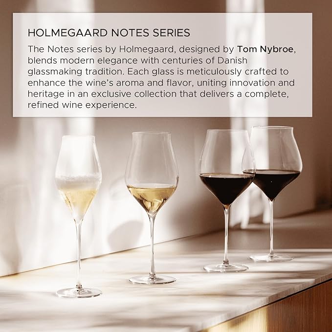 Holmegaard Notes White Wine Glass, Clear, 10.6" H x 3.9" D, 21.3 oz, Set of 2, Designed by Tom Nybroe, Gift Box Included