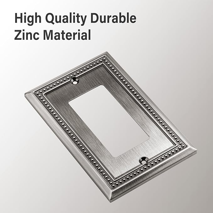 Henne Bery Sunken Pearls Heavy Duty Decorative Wall Plate Switch Plate Outlet Cover (Single Decorator, 3 Pack, Heirloom Silver)