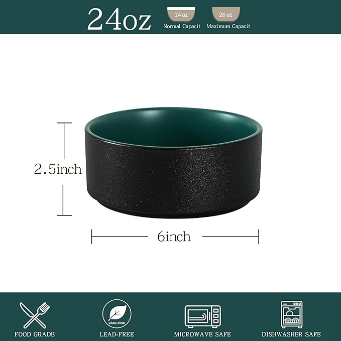 Stoneware Cereal Bowls Set of 4, 6 Inch Deep Bowl for Oatmeal, Soup, Ceramic Bowls Sets, Microwave Safe, Dishwasher Safe, Versatile for All Seasons, Matte Green