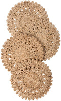 15" Set of 4 Round Corn Husk Placemats | Boho Woven Rattan Table Mats | Farmhouse Wicker Spring Plate Chargers Like Water Hyacinth, Seagrass for Wedding, Party, Christmas, Events