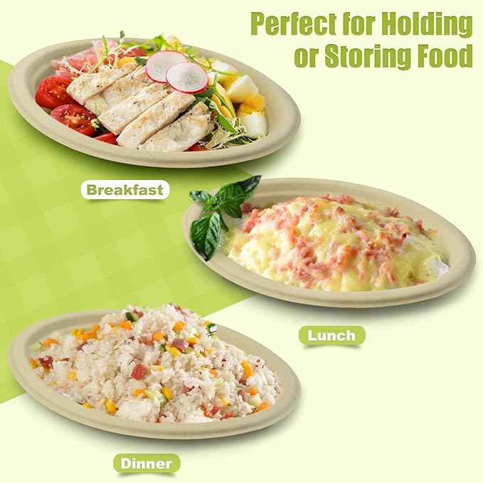 Green Earth, 10-Inch, 125-Count, Compostable Plates, Natural Bamboo Fibers, Everyday Tableware - Biodegradable Disposable Oval Shape Microwave-Safe Gluten-Free Eco-Friendly