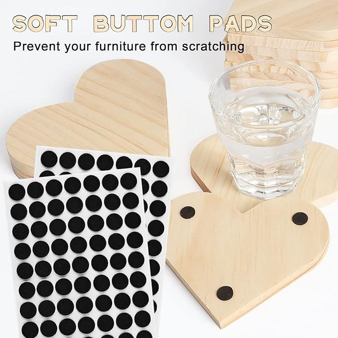 12 Pieces Unfinished Wood Coasters, GOH DODD 4.5 Inch Wooden Slices Blanks Bulk Set with Foot Pads for DIY Crafts Laser Engraving Wood Burning Staining Painting Decoupage Valentine's Day, Heart