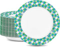 Charmount Paper Plates Bulk, 10 Inch Large Paper Plates, 100pcs Disposable Paper Plates, Blue Paper Plates for Parties and Daily Use, Soak Proof, Cut Proof, Green Printed