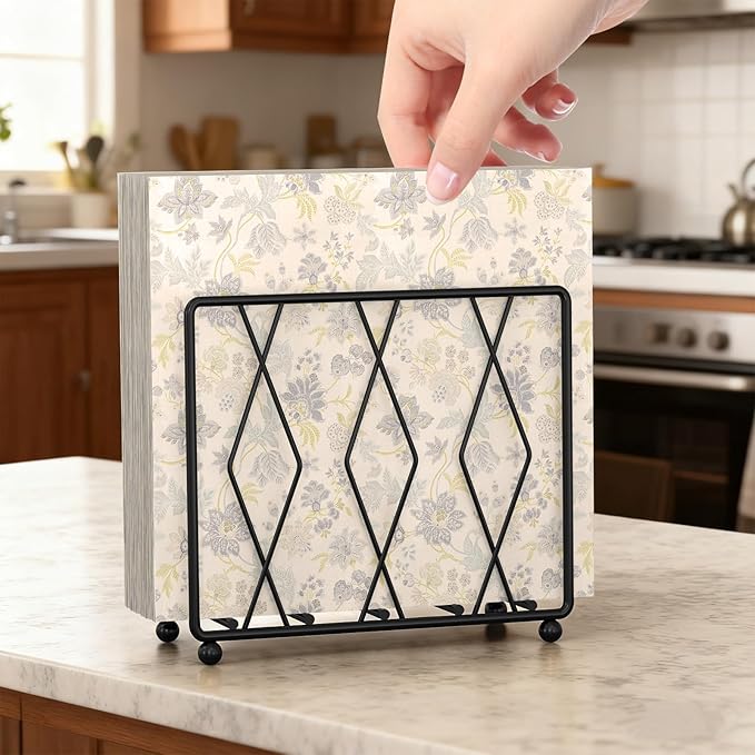 Napkin Holder for Table, 2 Pack Modern Metal Napkin Holders for Paper Napkins & Kitchen Dining & Countertops, Cocktail Upright Napkin Holder Dispenser Suitable for All Room Decors (Black)