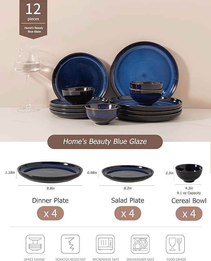 Dinnerware sets plates and bowls sets modern plates,Ceramic Dinnerware Sets,12 Pieces Porcelain Lightweight Plates,Scratch Resistant Dish Set (style - 8, 4 - Set (12pcs))