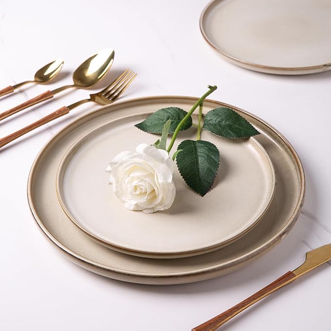AmorArc Dinner Plates Set of 6, 10.5 Inch Reactive Glaze Ceramic Plates Set, Microwave, Dishwasher Safe, Scratch Resistant, Modern Large Dinnerware Dishes Set Kitchen Stoneware Plates