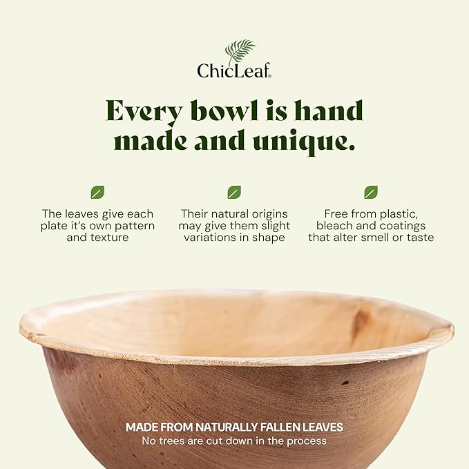 Chic Leaf Palm Leaf Bowls - Mini Disposable Bamboo Style Bowls for Parties, Winter Tasting Events, Romantic Dinner for 2, Event Appetizers - Compostable Party Supplies (2.5'' Round - 150 Pack)