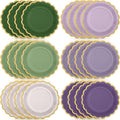 48 Pcs Sage Green Purple Paper Plates 9 Inch Lavender Scalloped Paper Disposable Dinner Dessert Plates for Birthday Wedding Bridal Party Supplies, 6 Colors
