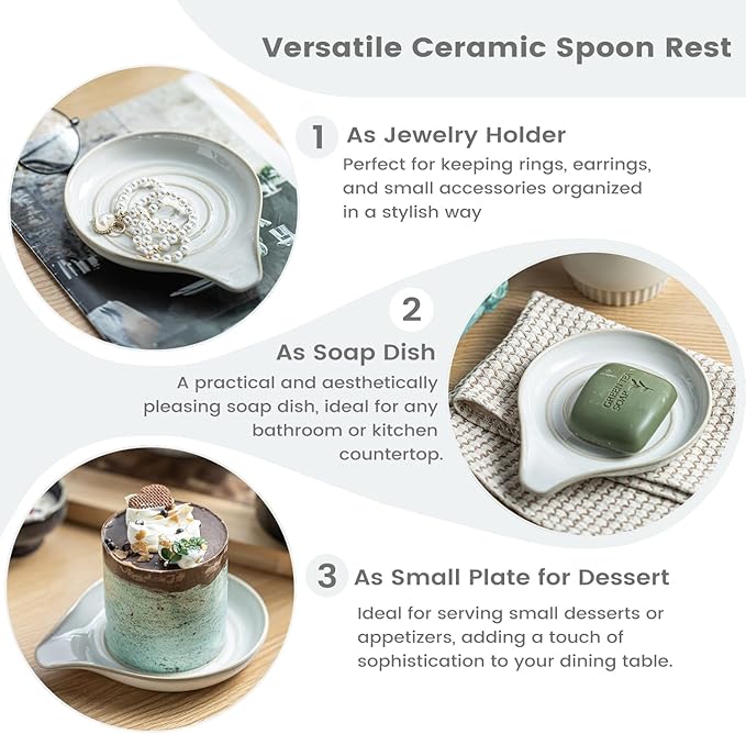 LAUCHUH Spoon Rest for Stove Top, Ceramic Spoon Holder Large Spatula Rest for Kitchen Counter Coffee Spoon Holder Cooking Utensil Rest Modern Farmhouse Kitchen Décor for Christmas, Cream, 5 Inch