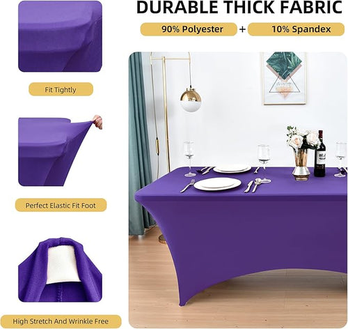 2-Pack 6ft Spandex Table Covers for Rectangle Standard Folding Tables - Wrinkle Resistant Stretch Tablecloths - Ultimate Fitted Table Protector for Parties, Trade Shows, Banquet